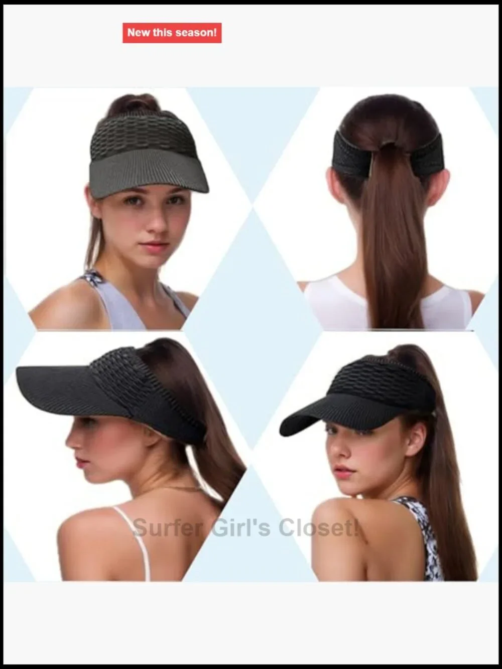 Wide Brim Sun Visor with UV Protection, Knitted Running Hat, Ponytail Friendly
